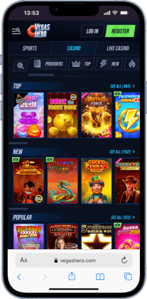mobile screenshot of vegas hero online casino for pokies in AU
