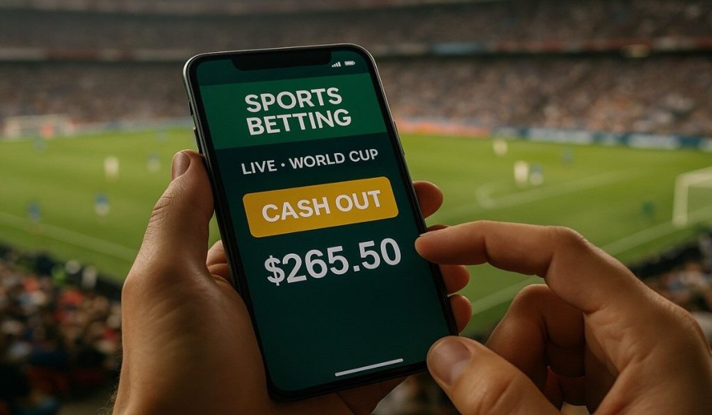 image of a bettor cashing out a World Cup wager as the game is in progress