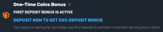 SkinsLuck one-time 50% deposit bonus.