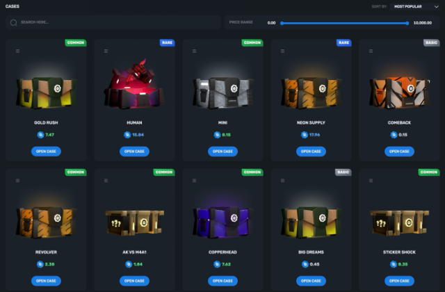 SkinsLuck variety of popular lootboxes.