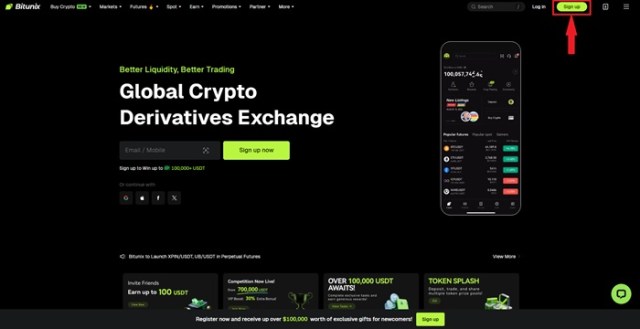 Sign up to Bitunix.