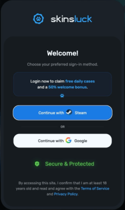 Register pop-up menu with options to continue with Steam or Google.