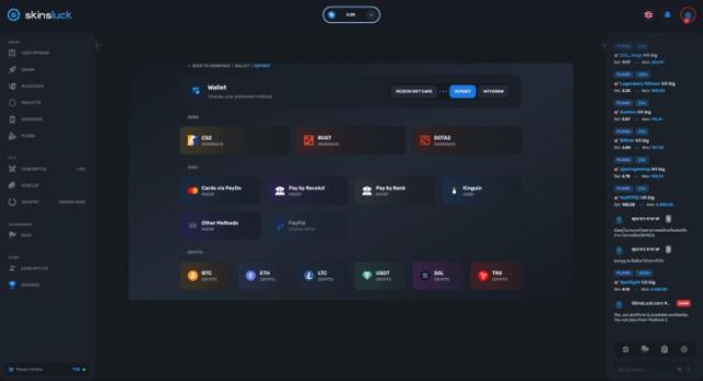 Deposit options on SkinsLuck.