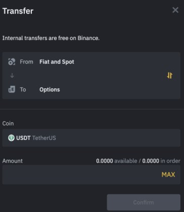 Transfer funds from your spot wallet into your options wallet.