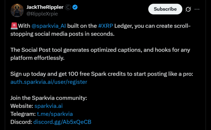 Jack the Rippler's Sparkvia AI post on X.