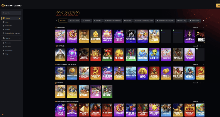 1. Instant Casino – greitas startas ir dosnios premijos