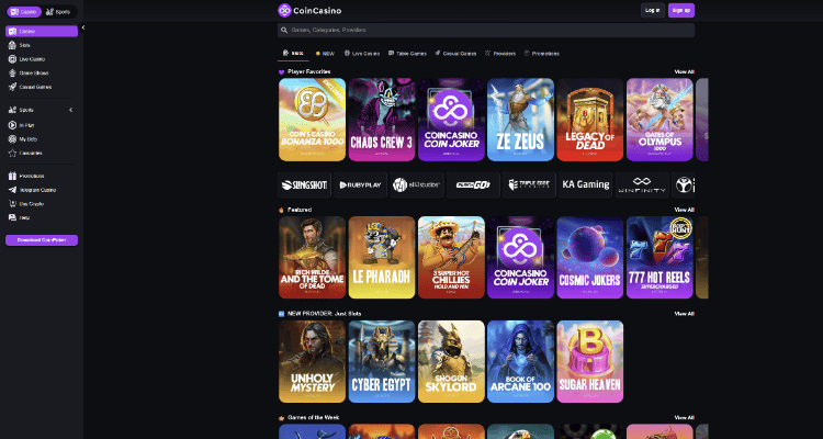 2. CoinCasino – anonimiškumas ir milžiniškos premijos