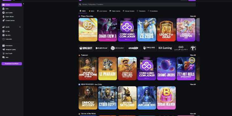 2. CoinCasino – anonimiškumas ir milžiniškos premijos