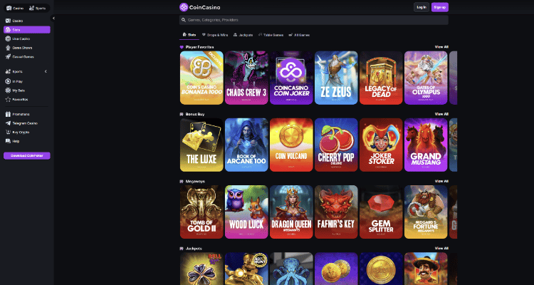 1. CoinCasino – naujo žaidėjo premija ir Telegram patogumas vienoje vietoje
