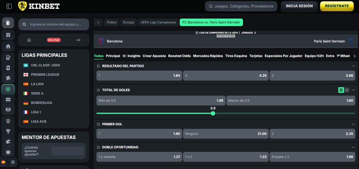 Kinbet, casa de apuestas fuera de España que deja apostar en Champions