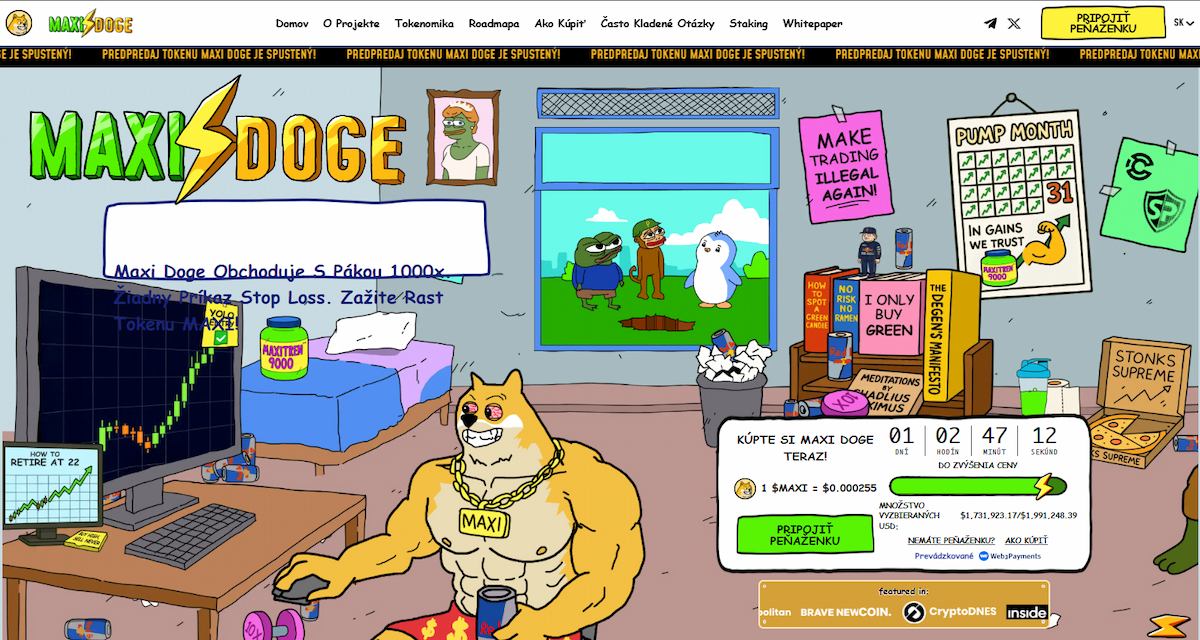 Maxi Doge meme token s odmeňovaním a komunitnými akciami