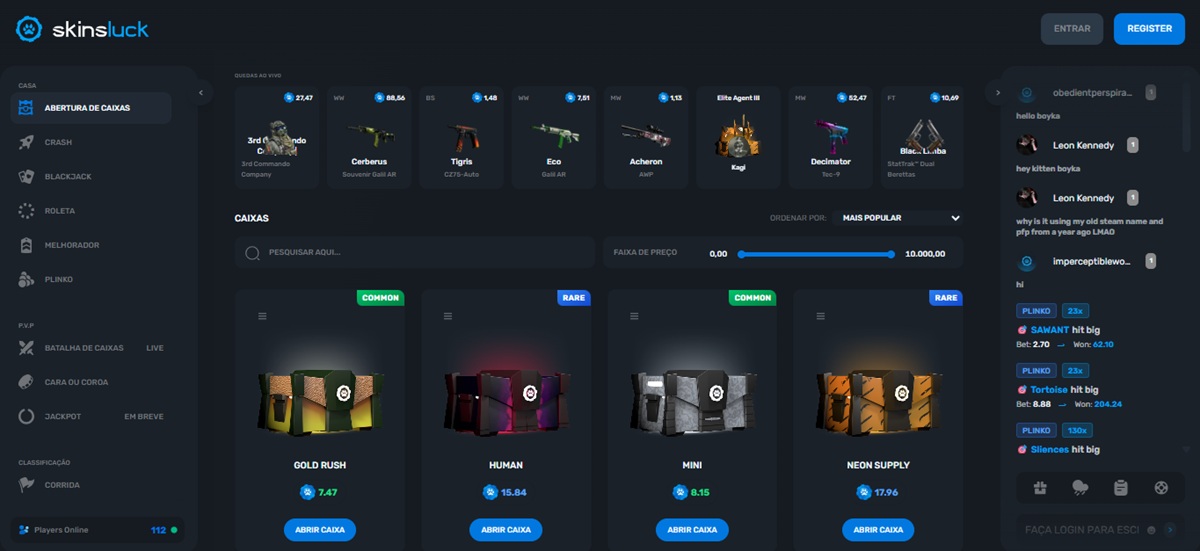 Melhores opções de apostas em skins de CSGO