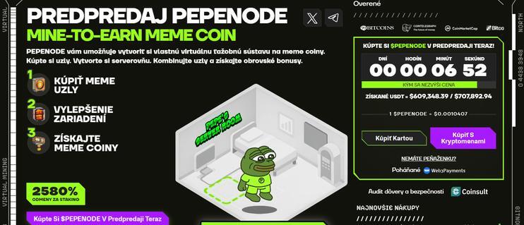 PepeNode predpredaj virtuálna ťažba kryptomien