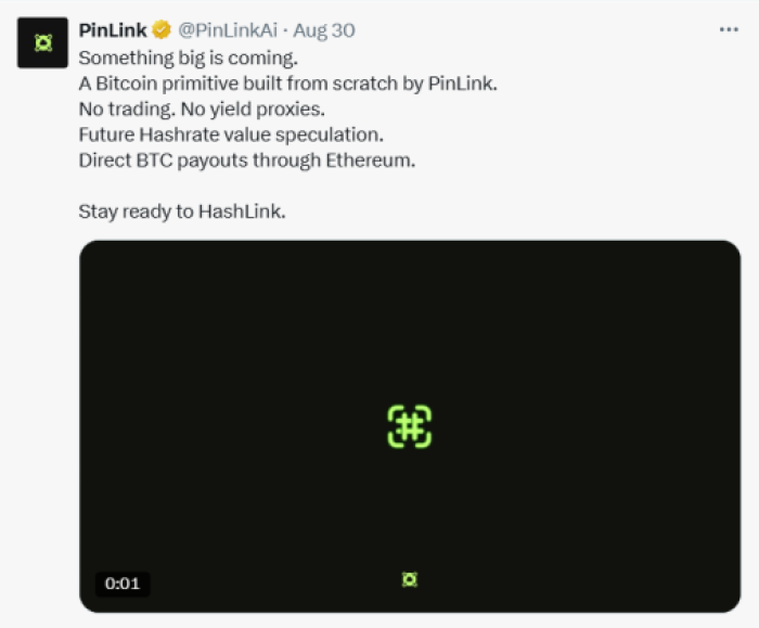 PinLink announced its new hashrate initiative on X.
