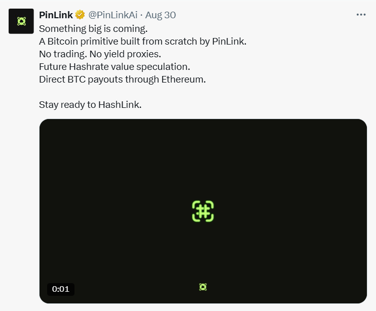 Pinlink kündigte seine neue Hashrate -Initiative auf X an.