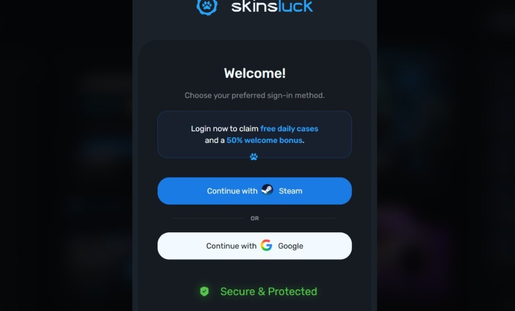 Puedes registrarte en Skinsluck fácilmente a través de Steam o Google
