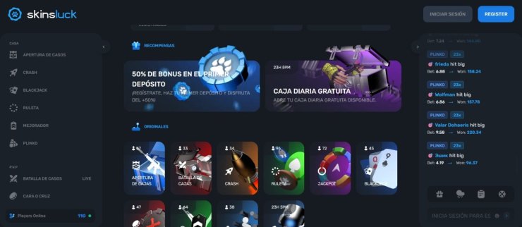 En SkinsLuck puedes hacer apuestas de CSGO con skins