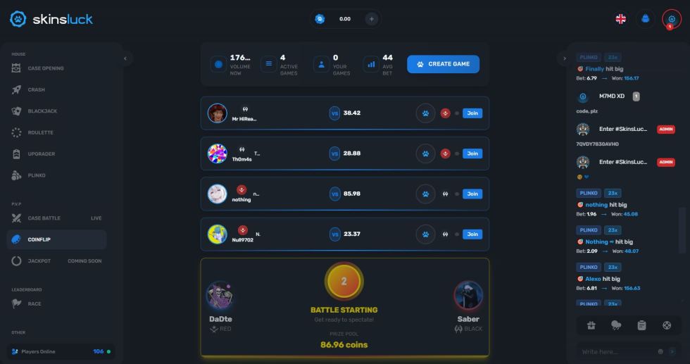 Coinflip na SkinsLuck