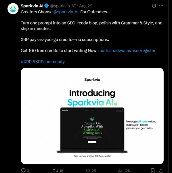 Sparkvia's credit system, explained in a recent tweet.