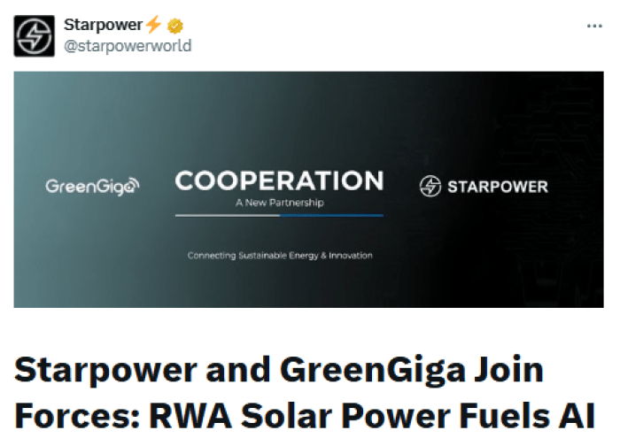 best-altcoins-to-buy-as-altcoin-season-index-jumps Starpower announced GreenGiga partnership on X.
