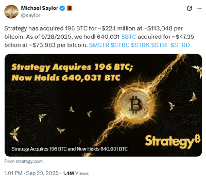 bitcoin-hyper-next-1000x-crypto-whales-buy-329K Michael Strategy announced Strategy’s most recent BTC acquisition on X.