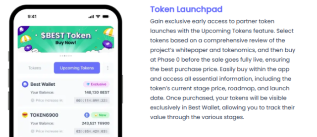 Upcoming Tokens section of Best Wallet