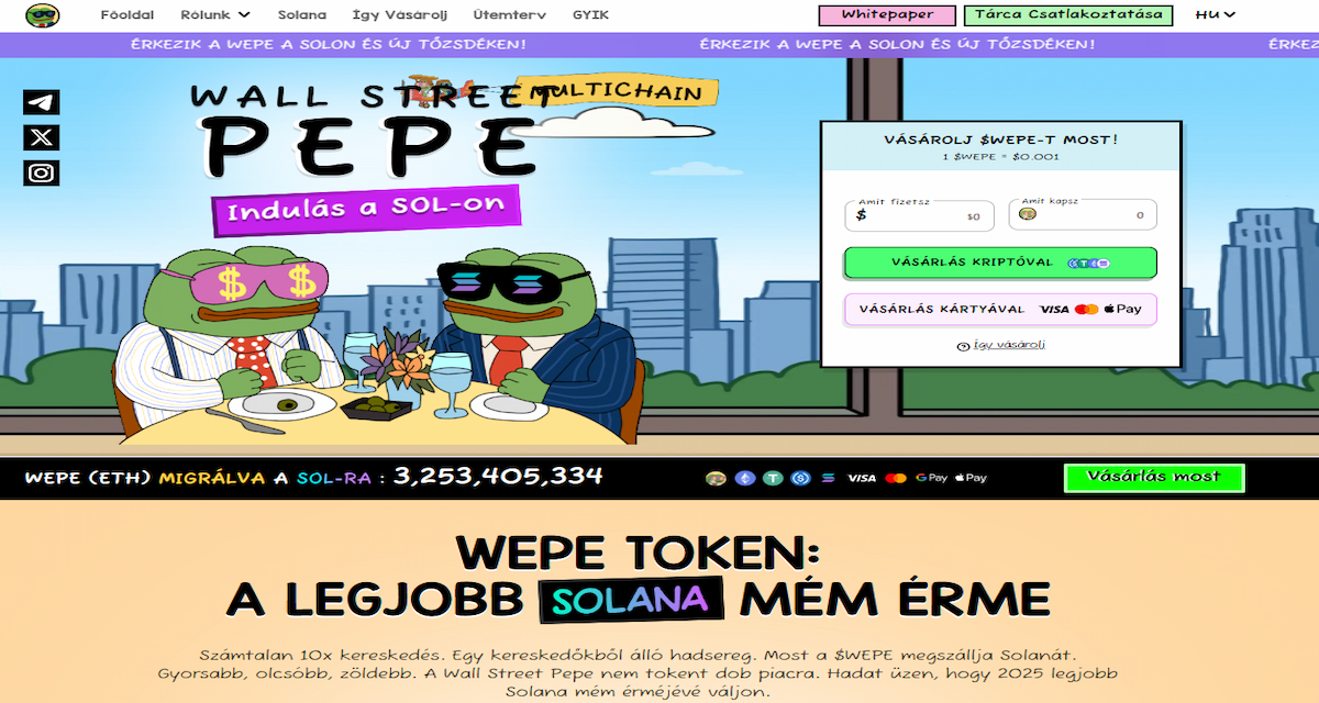 Wepe SOL WEPE Multichain közösségi mém égetéssel és peg-mechanikával