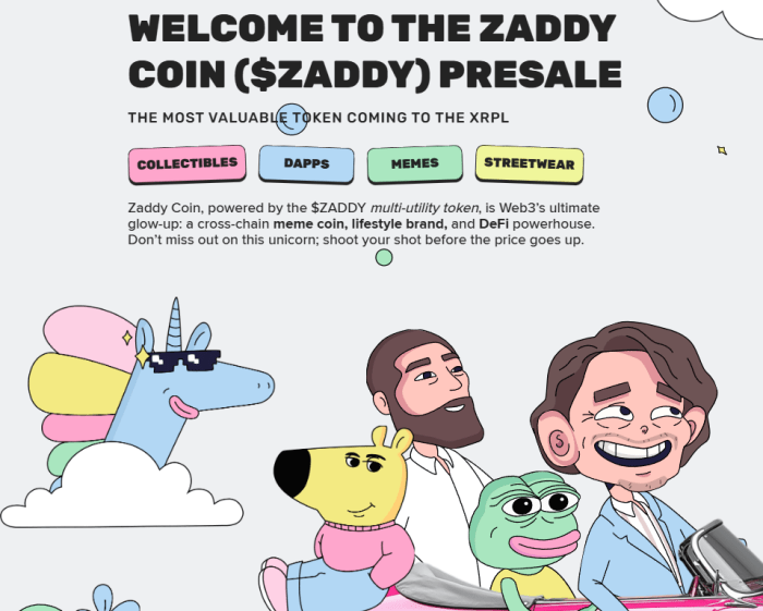 Zaddy Coin presale presentation on the presale site.