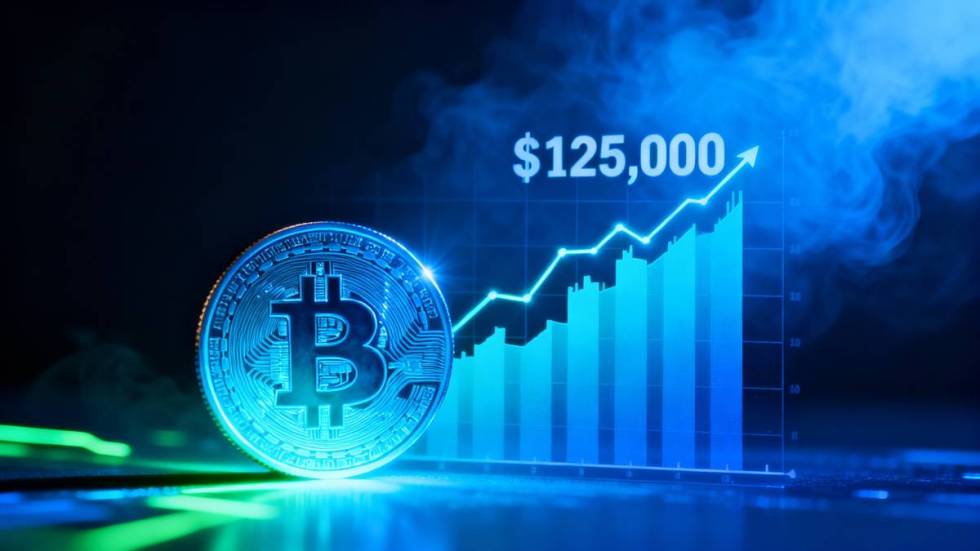 ภาพเหรียญ Bitcoin พร้อมกราฟราคาที่พุ่งขึ้นสู่เป้าหมาย $125,000 ตามการวิเคราะห์ของ DonAlt