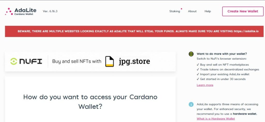 5. AdaLite – jednoduchá a bezpečná webová peněženka pro Cardano