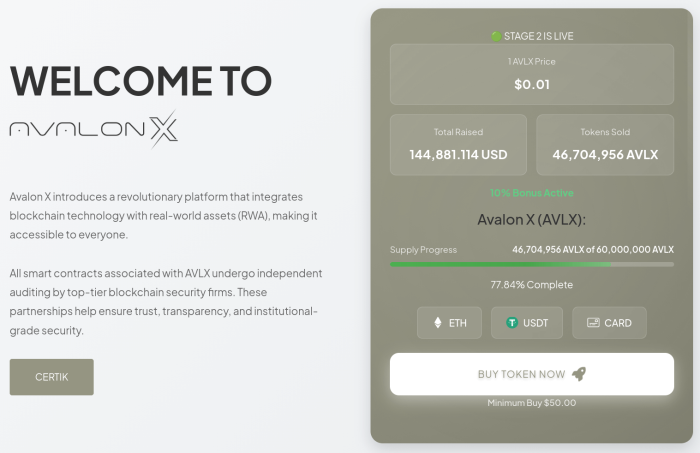 Avalon X presale countdown and raise.