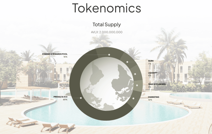 Avalon X tokenomics breakdown and chart.