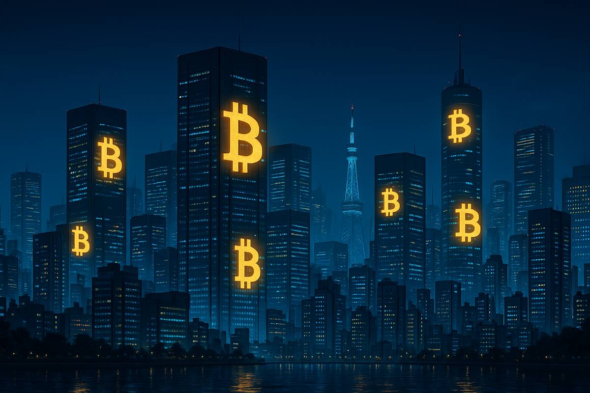มหานครโตเกียวล้ำยุคกับตึกเรืองแสงโลโก้ Bitcoin