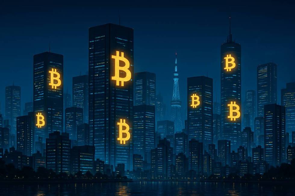 มหานครโตเกียวล้ำยุคกับตึกเรืองแสงโลโก้ Bitcoin