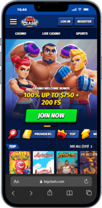 The homepage of BigClash CA Casino