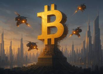 Bitcoin ยักษ์ถูกโดรนสร้างใหม่กลางมหานครอนาคต