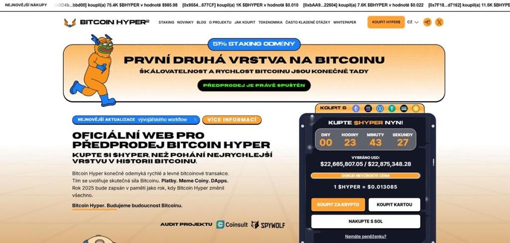 Bitcoin Hyper (HYPER) Ambiciózní Layer-2 řešení pro Bitcoin za méně než 1 dolar