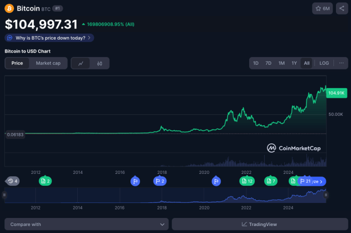 Bitcoin’s all-time performance on CoinMarketCap