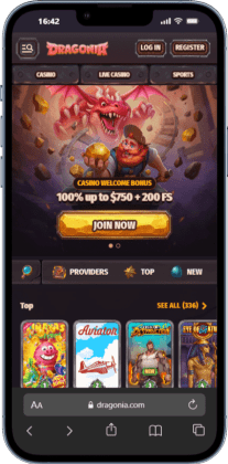 A screenshot of Dragonia, the best high roller casino in Canada