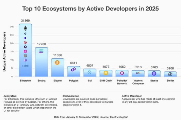 Ethereum’s adoption rate among active devs in 2025.