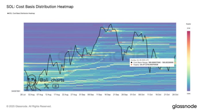 Graph showing 24.5 million Solana were accumulated around $189