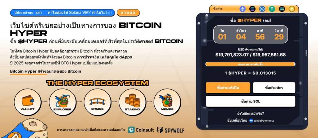 Bitcoin Hyper พรีเซลล์แสดงยอดระดมทุนและระบบนิเวศ HYPER