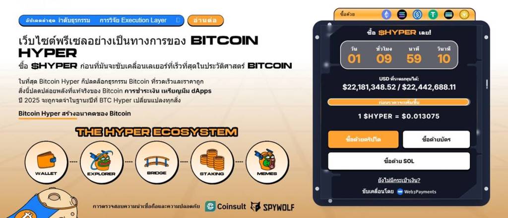 Presale Bitcoin Hyper ยอดระดมทุนทะลุ 22 ล้านดอลลาร์