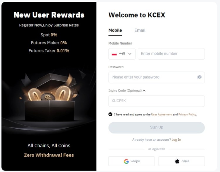 KCEX rejestracja