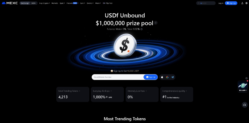 MEXC rýchle transakcie a široká ponuka tokenov