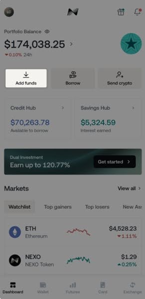 Nexo’s mobile app interface