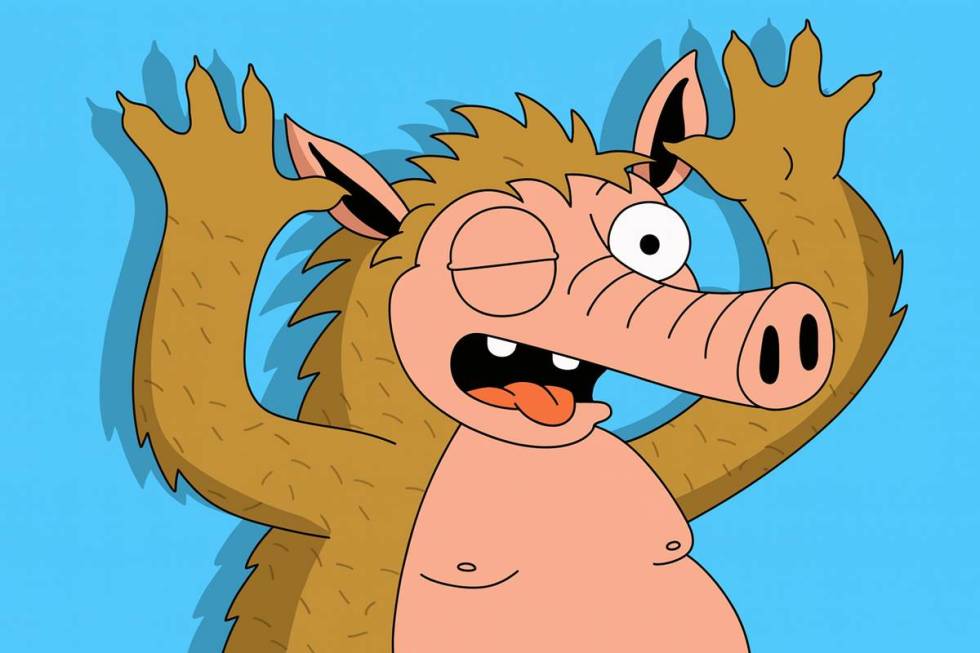 ตัวการ์ตูน Snorter ขนสีน้ำตาลทำหน้าทะเล้นพื้นหลังสีฟ้า