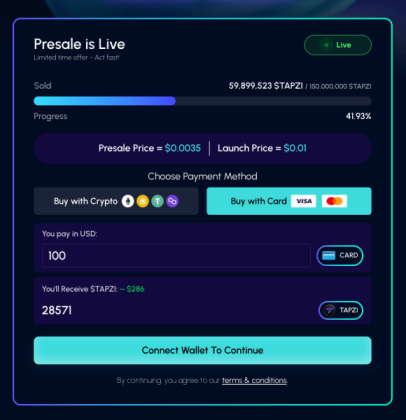 Tapzi's presale widget.