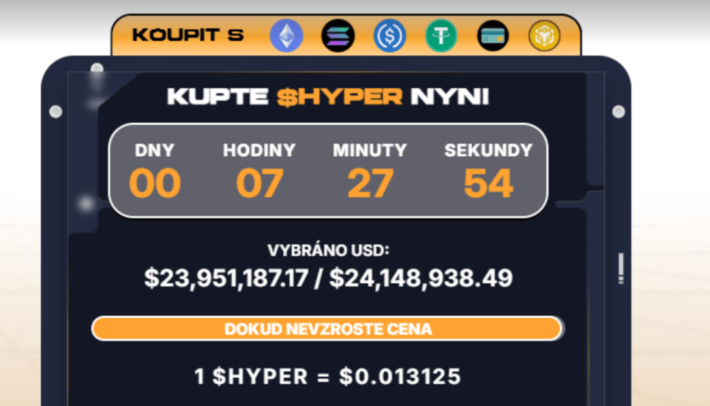 Vybraná částka v předprodeji kryptoměny $HYPER