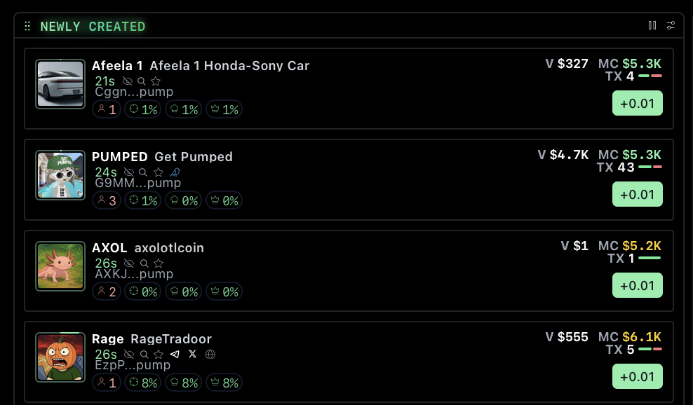 Nové meme coiny na Pump.fun